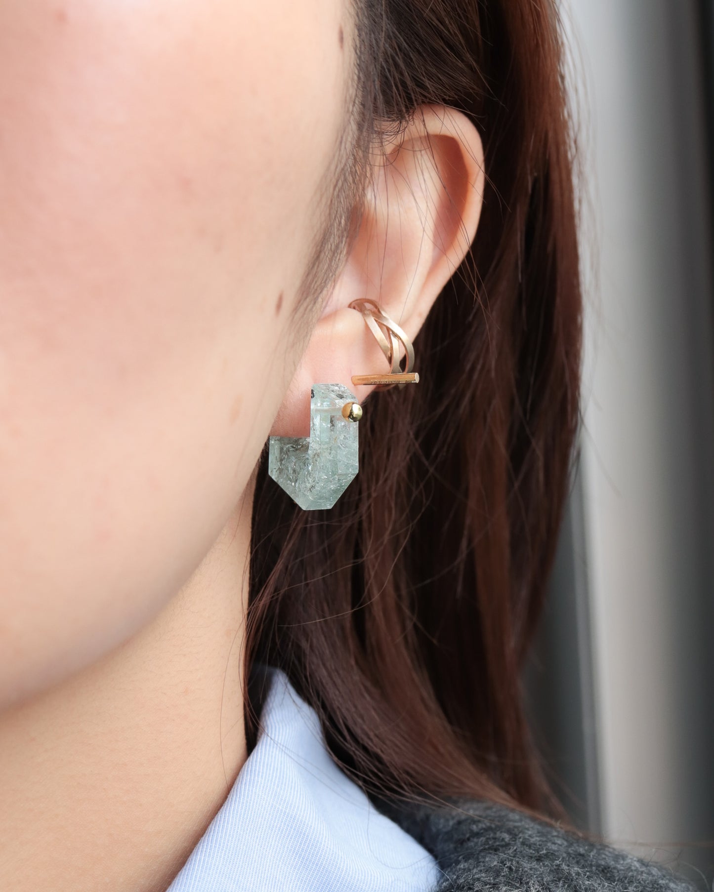 Rock Pierced Earring - Aquamarine -