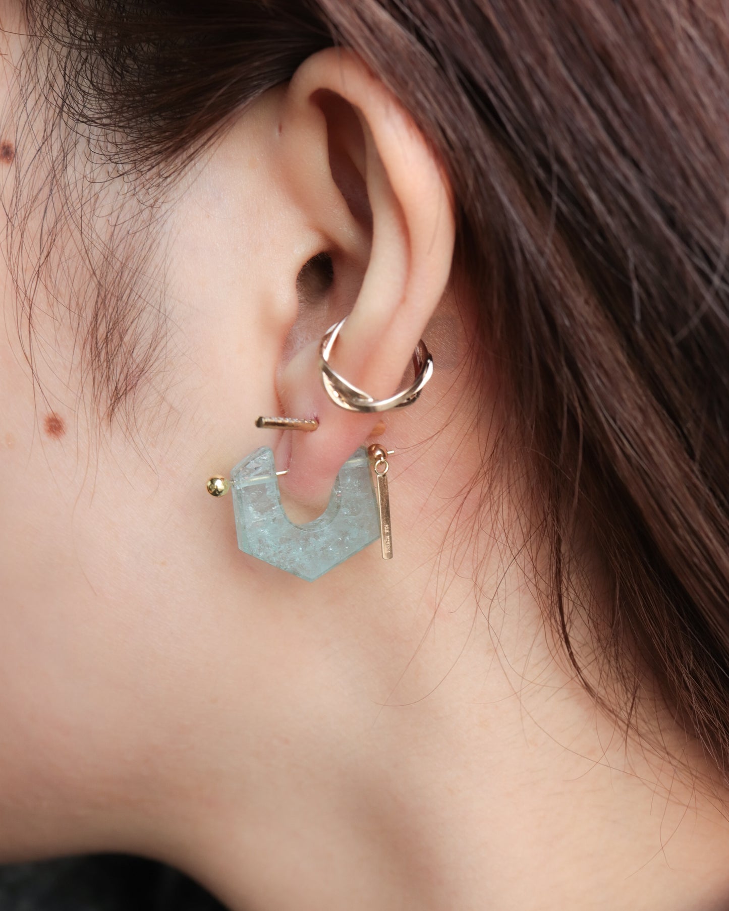 Rock Pierced Earring - Aquamarine -