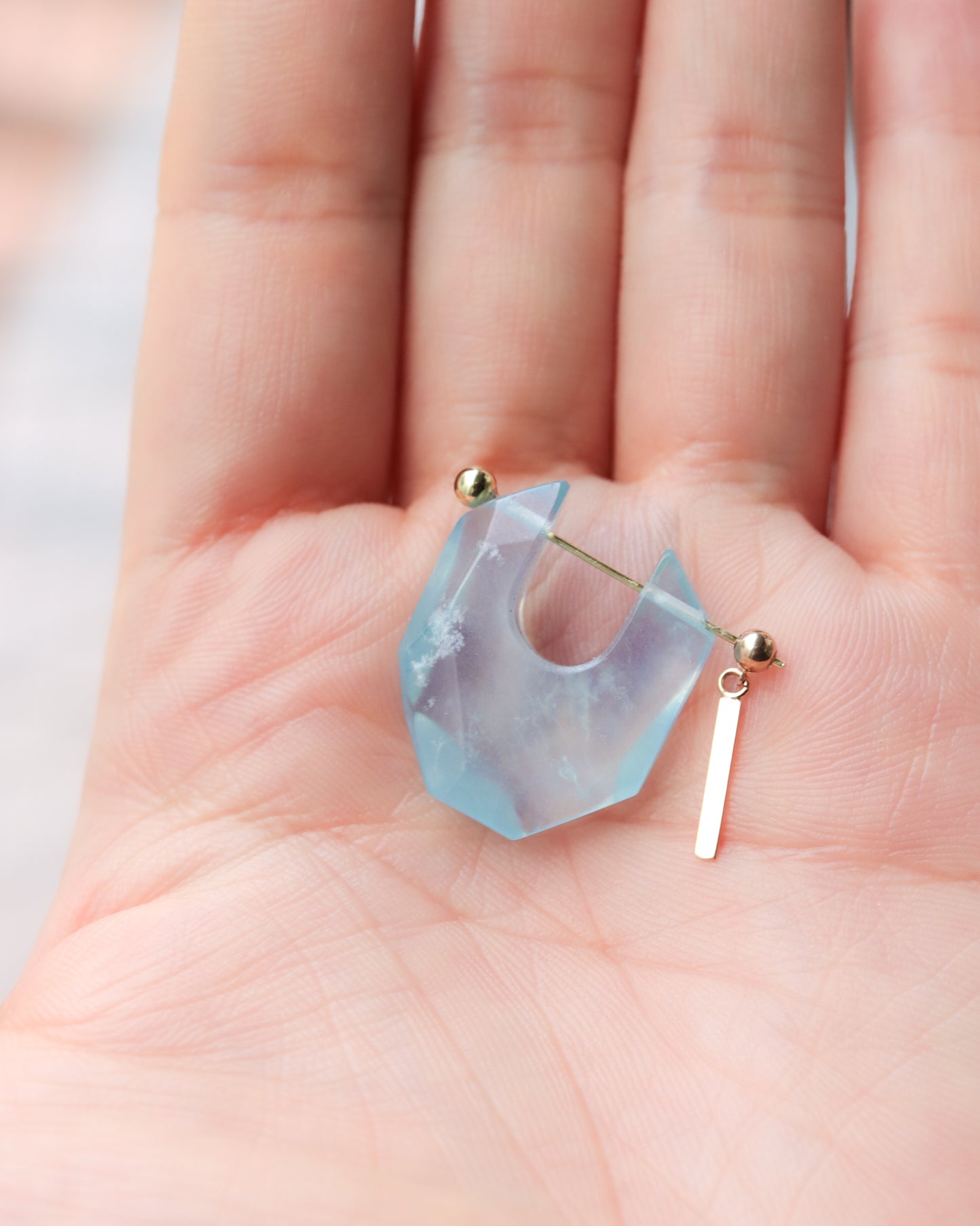 Rock Pierced Earring - Aquamarine -