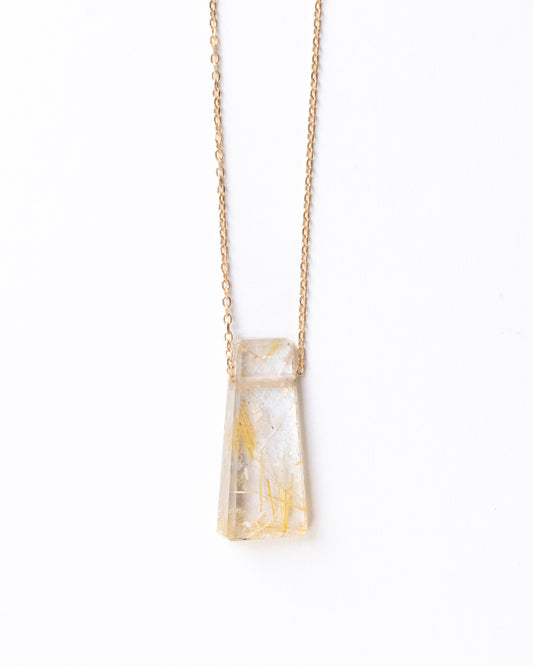 Rock Necklace - Golden Rutilated Quartz -