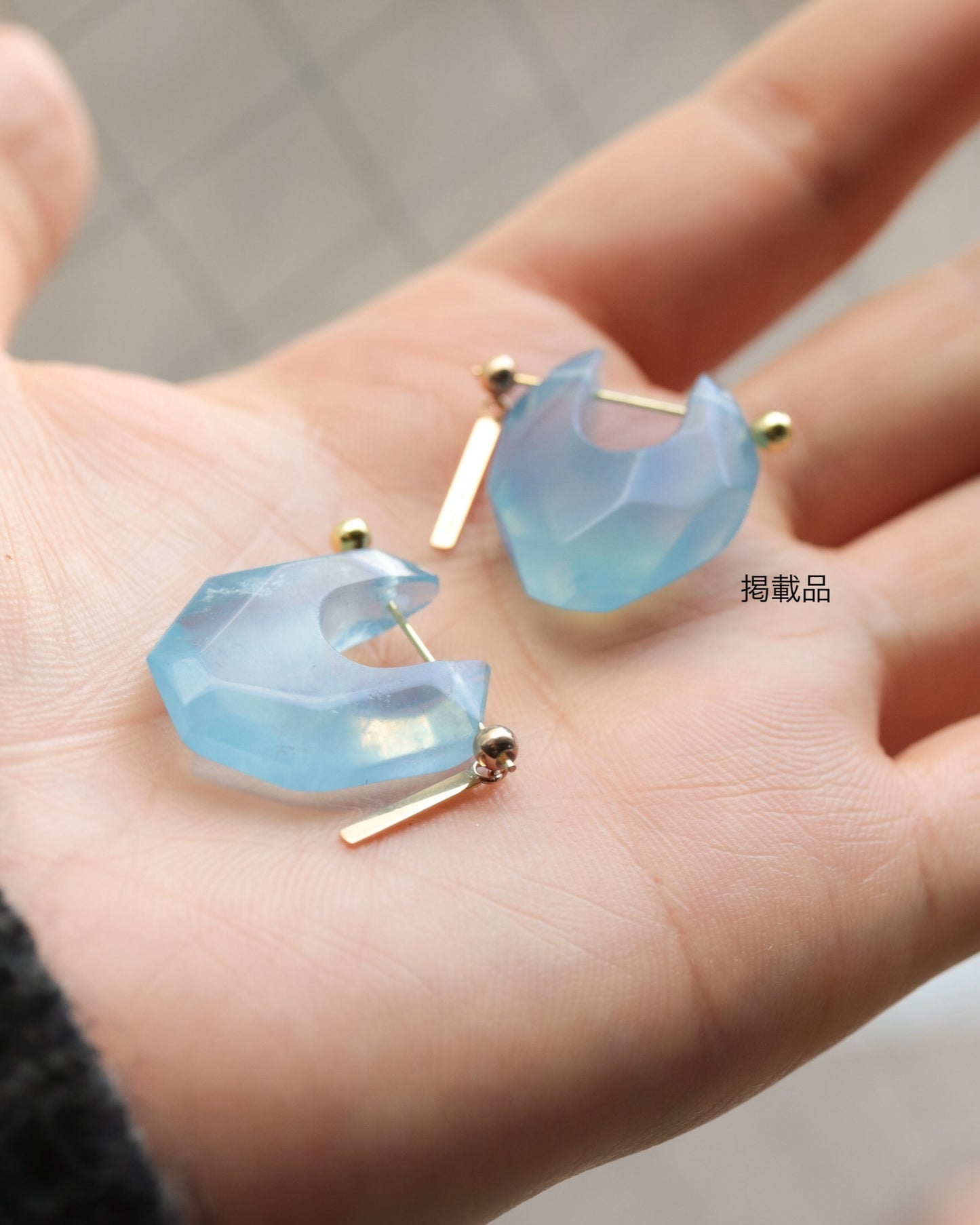 Rock Pierced Earring - Aquamarine -