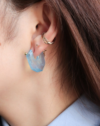 Rock Pierced Earring - Aquamarine -