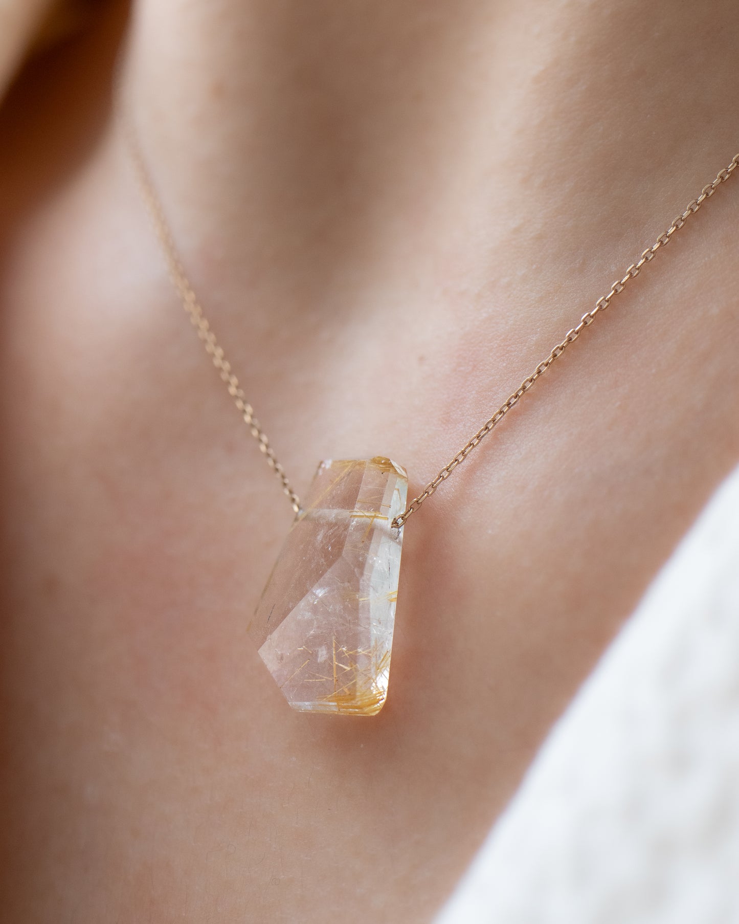 Rock Necklace - Golden Rutilated Quartz -