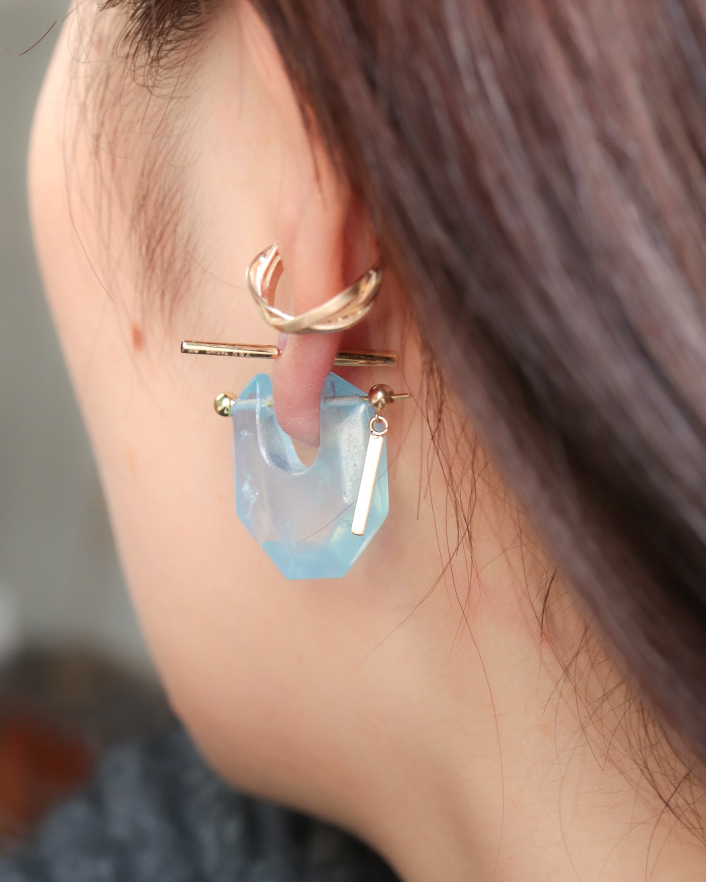 Rock Pierced Earring - Aquamarine -