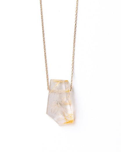 Rock Necklace - Golden Rutilated Quartz -