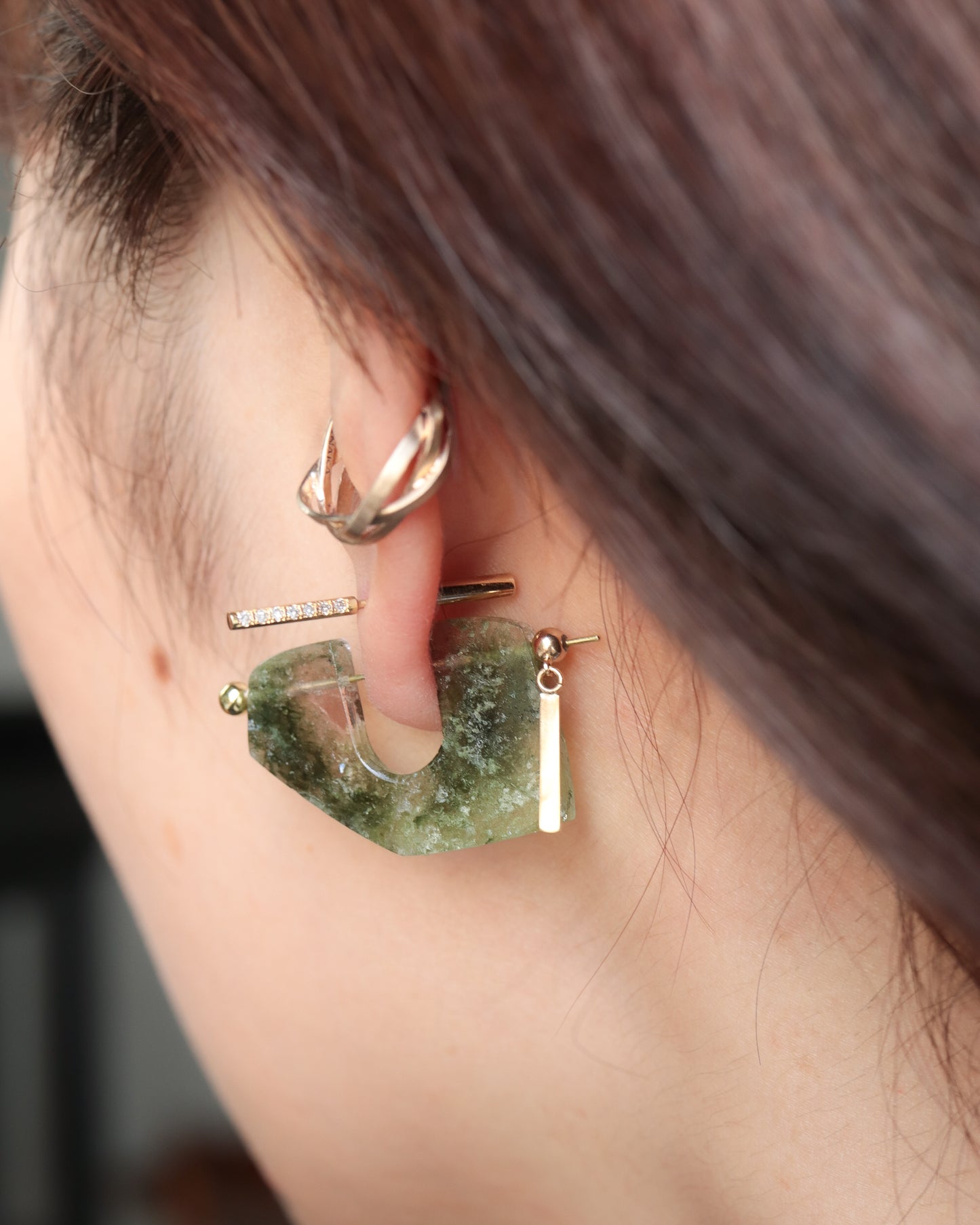 Rock Pierced Earring - Tourmaline -