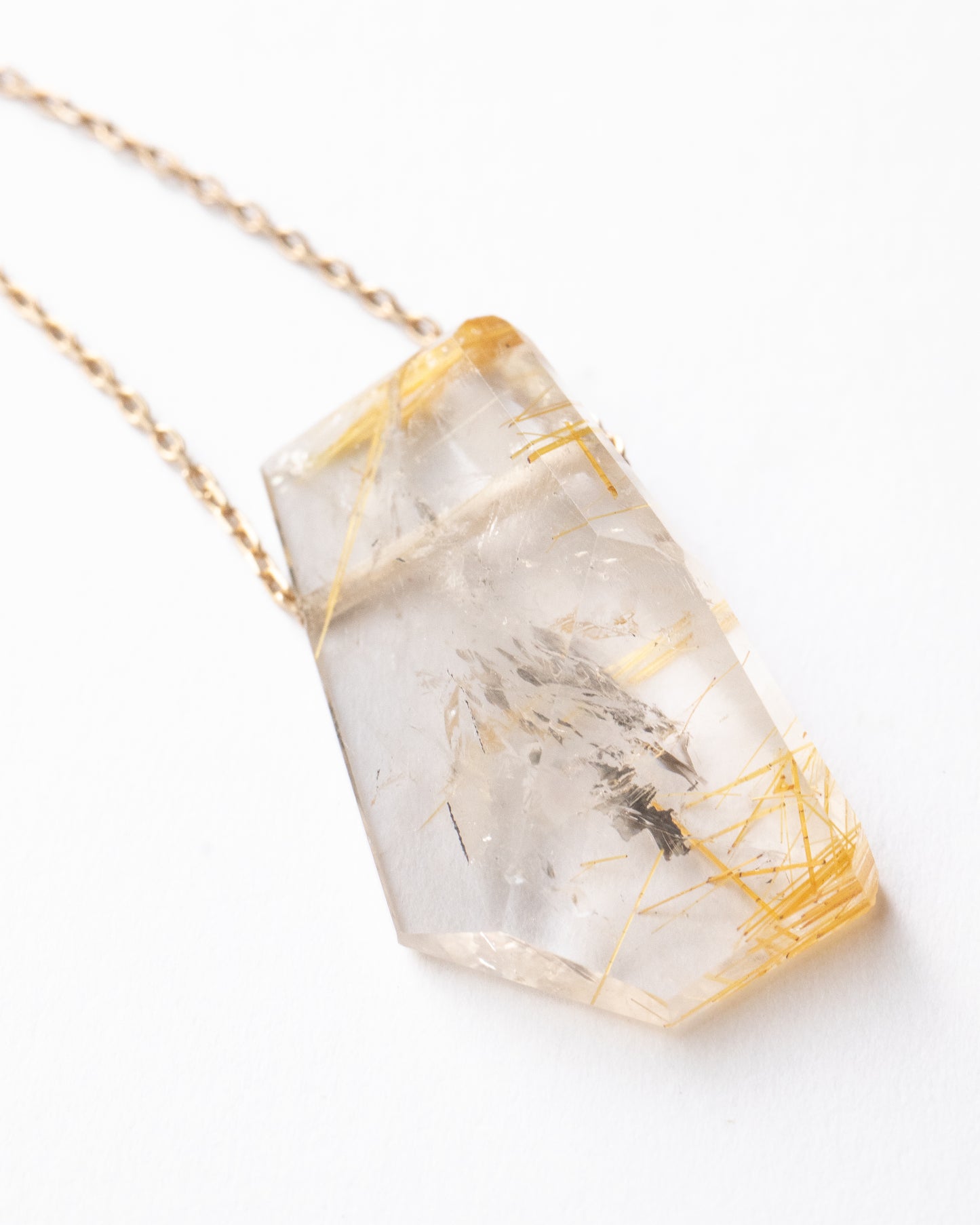 Rock Necklace - Golden Rutilated Quartz -