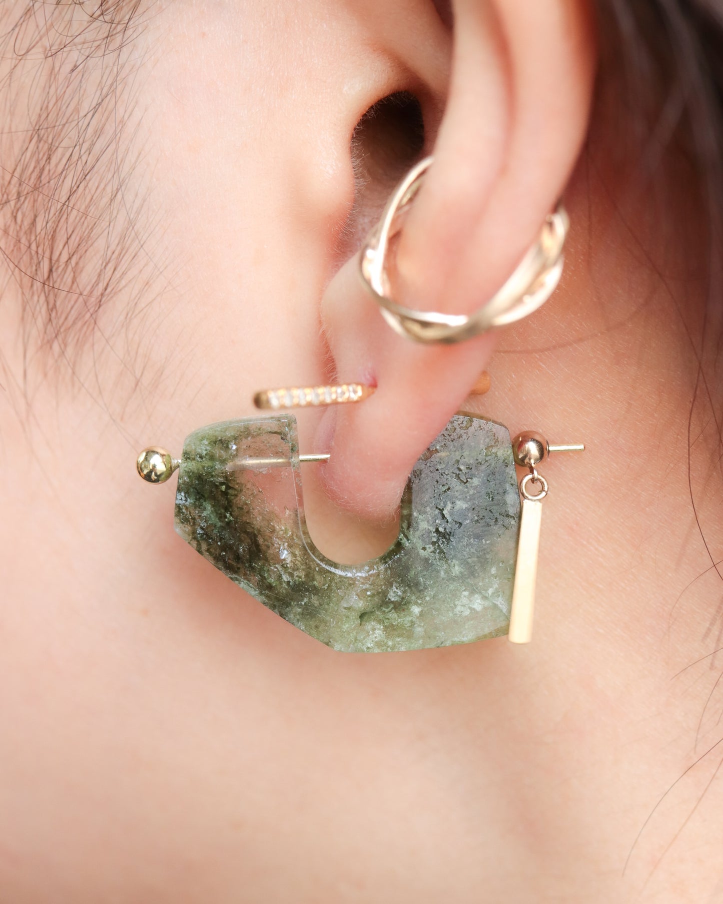 Rock Pierced Earring - Tourmaline -