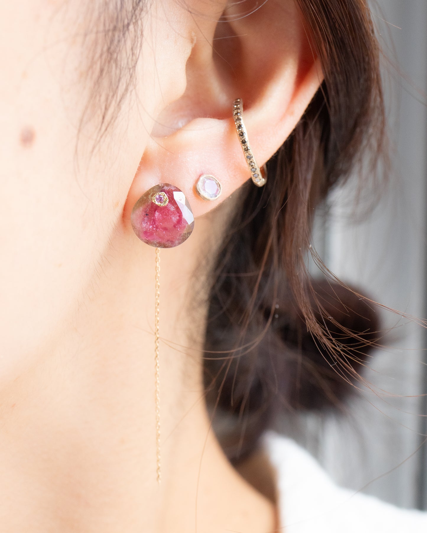 Flat Pierced Earring - Bicolor Tourmaline -