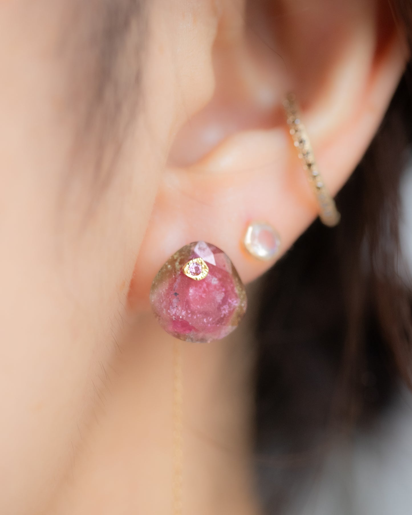 Flat Pierced Earrings - Bicolor Tourmaline -