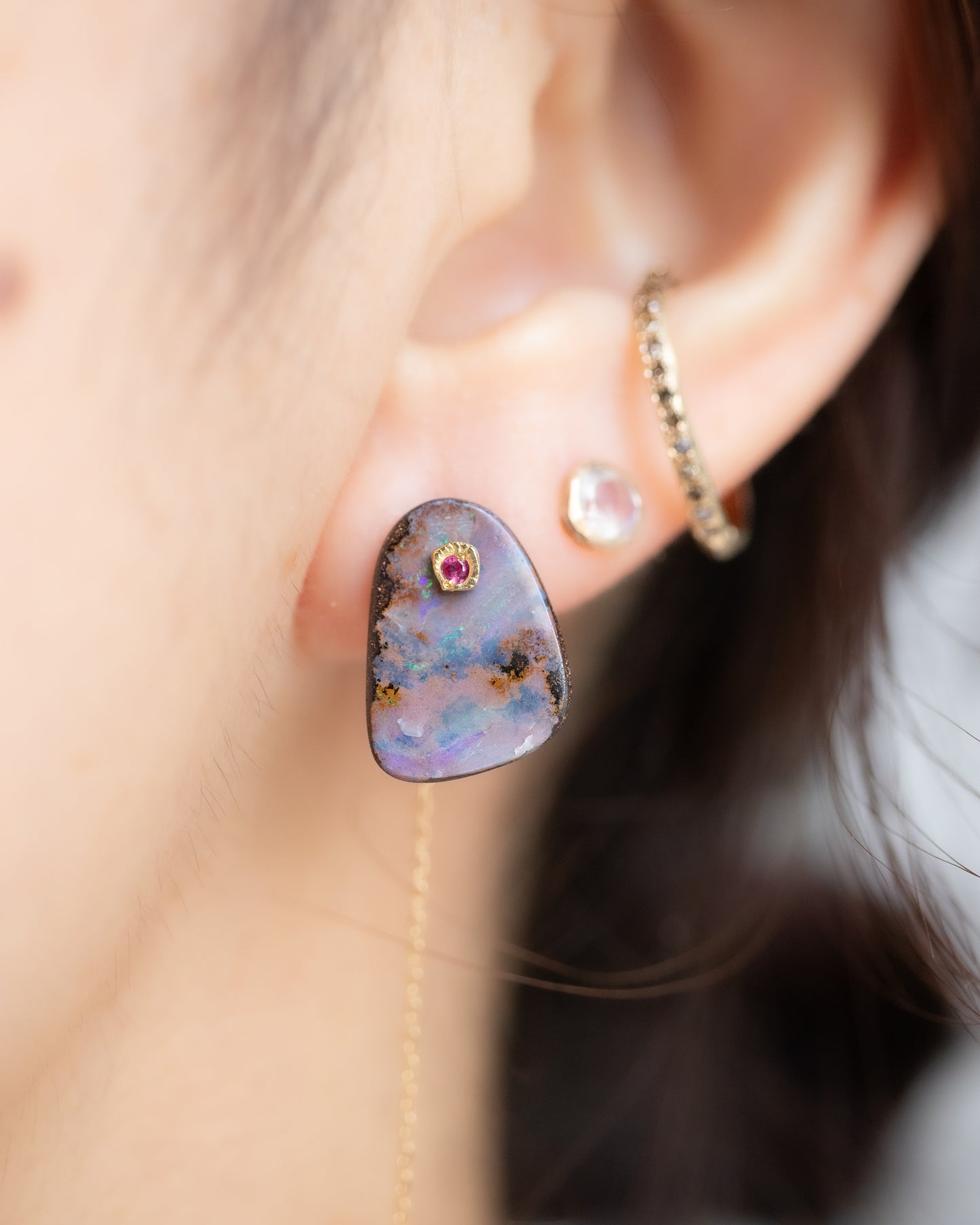 Flat Pierced Earring - Boulder Opal -