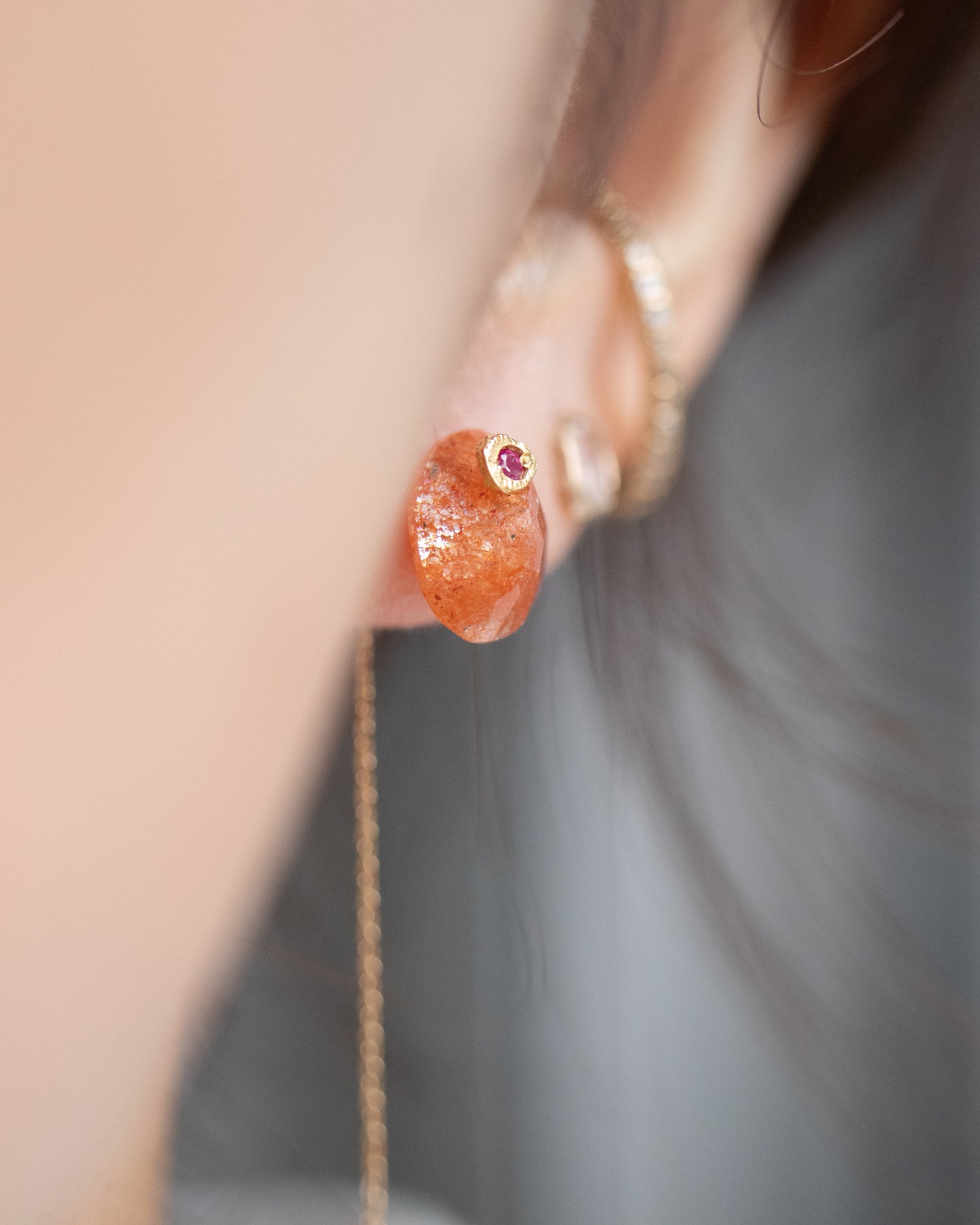 Flat Pierced Earring - Sunstone -