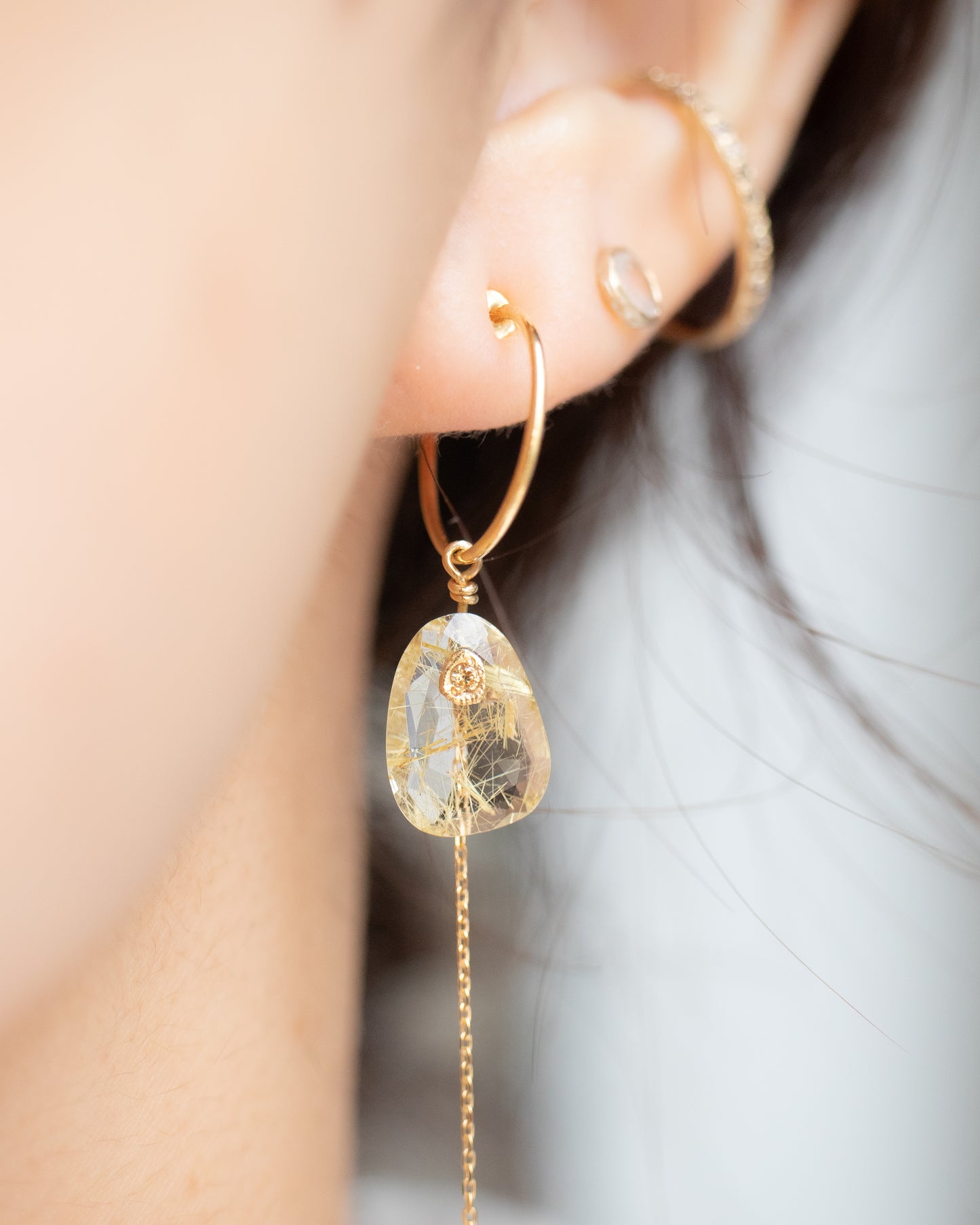 Flat Earring - Golden Rutilated Quartz -