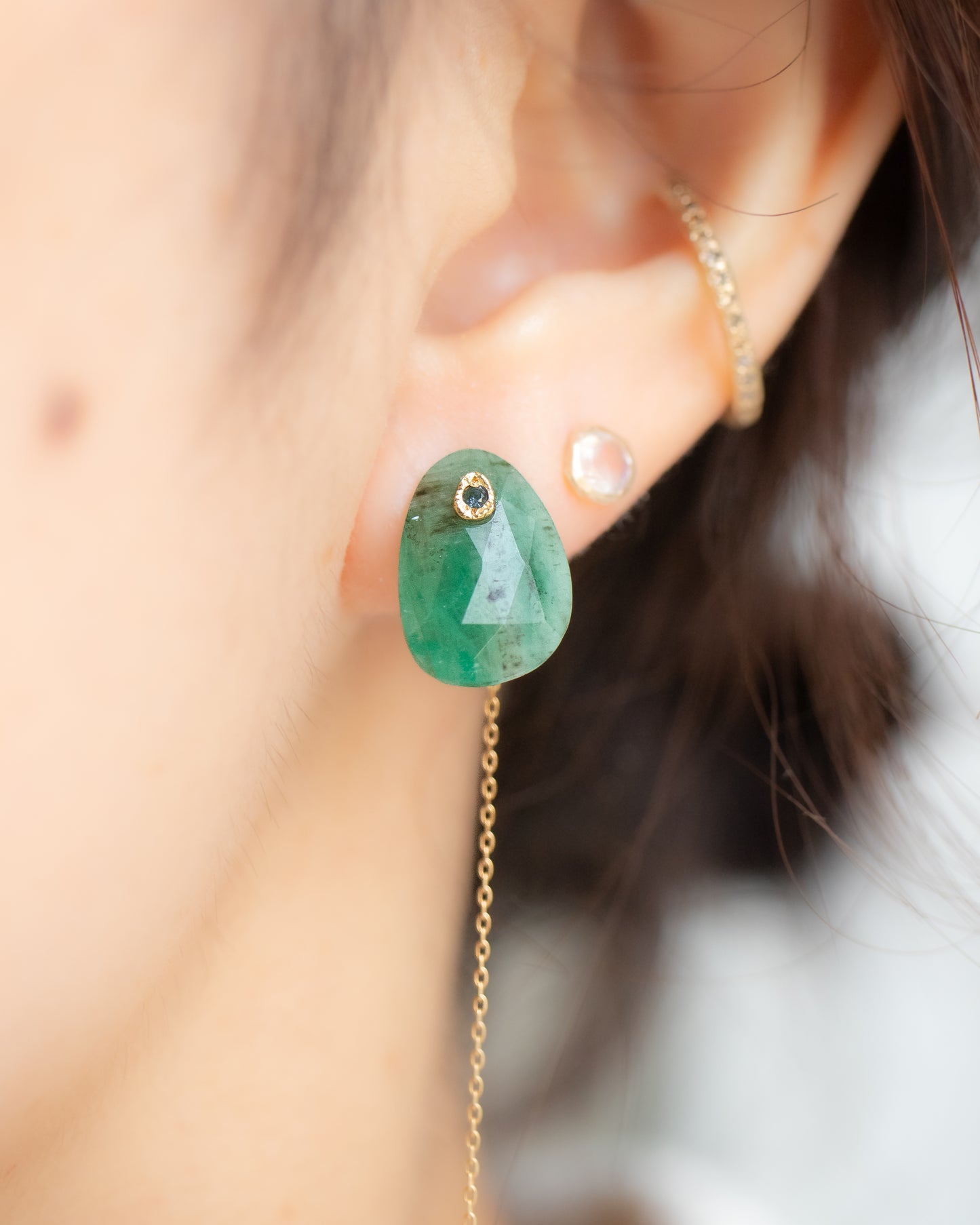 Flat Earring - Emerald -