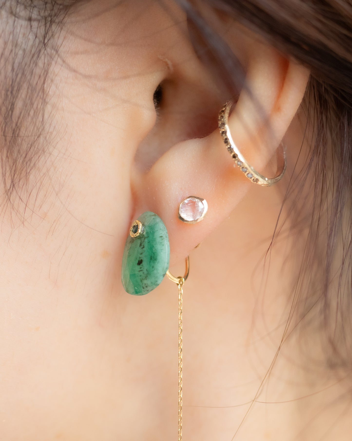 Flat Earring - Emerald -