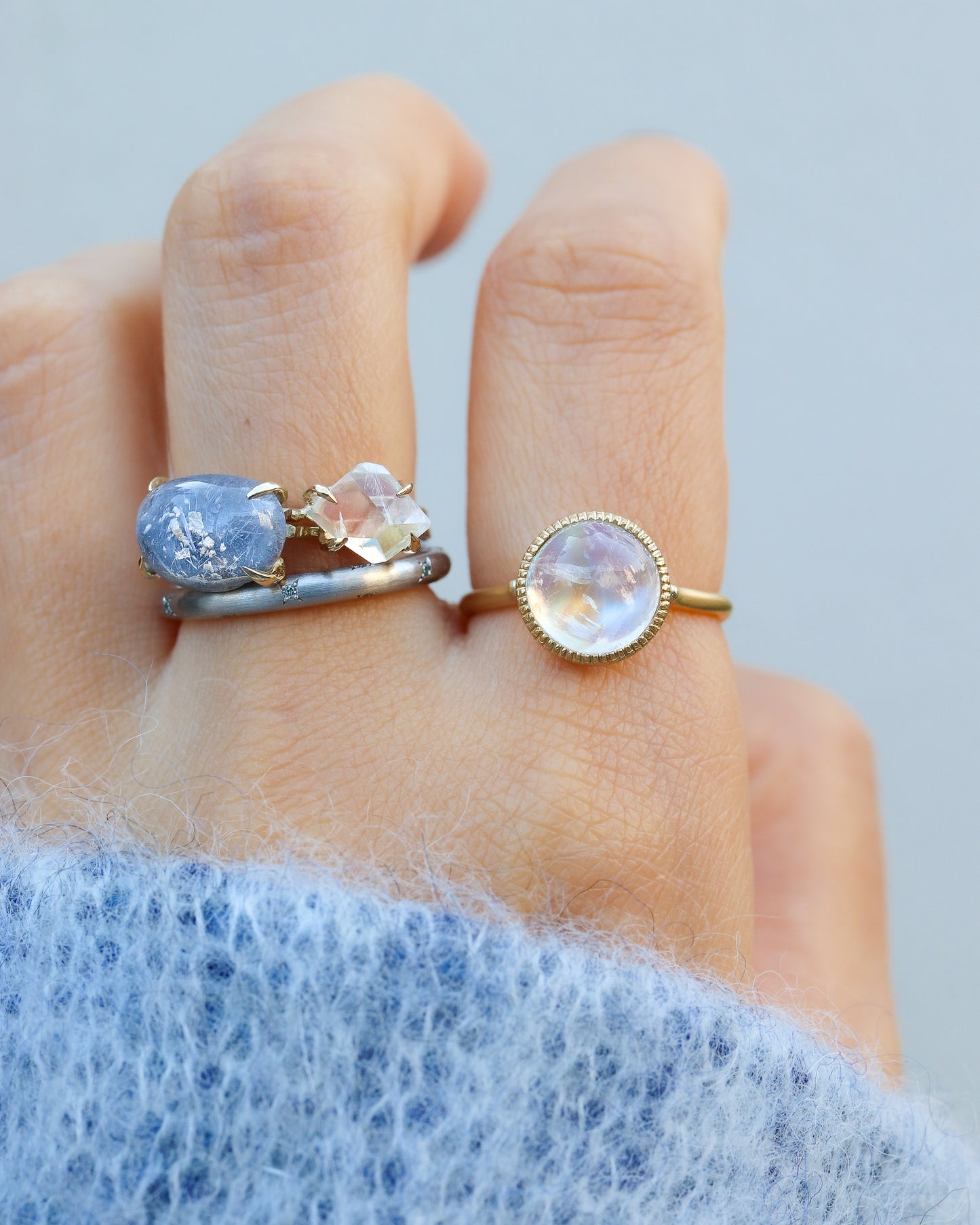 Milgrain Ring - Rainbow Moonstone -