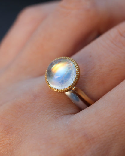 Milgrain Ring - Rainbow Moonstone -