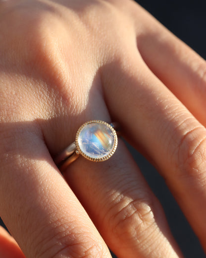 Milgrain Ring - Rainbow Moonstone -