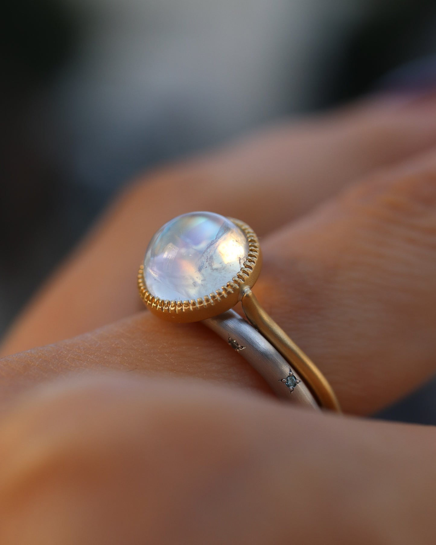 Milgrain Ring - Rainbow Moonstone -