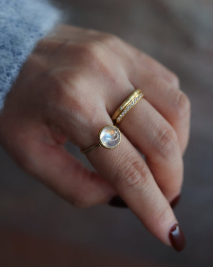 Milgrain Ring - Rainbow Moonstone -