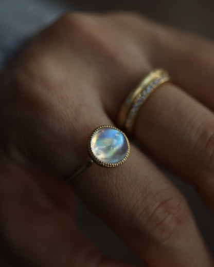 Milgrain Ring - Rainbow Moonstone -