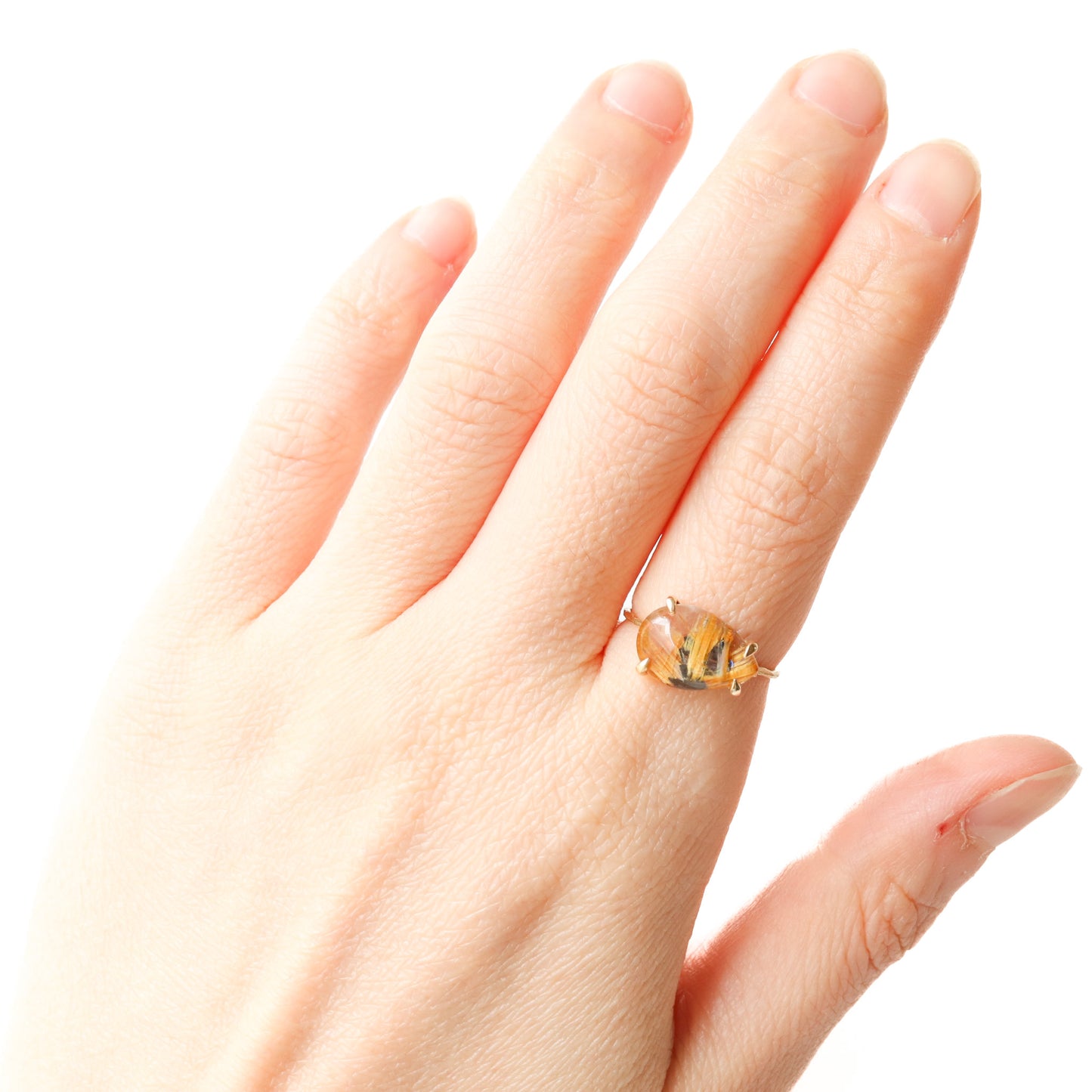 爪形戒指 - 花金红石石英 -