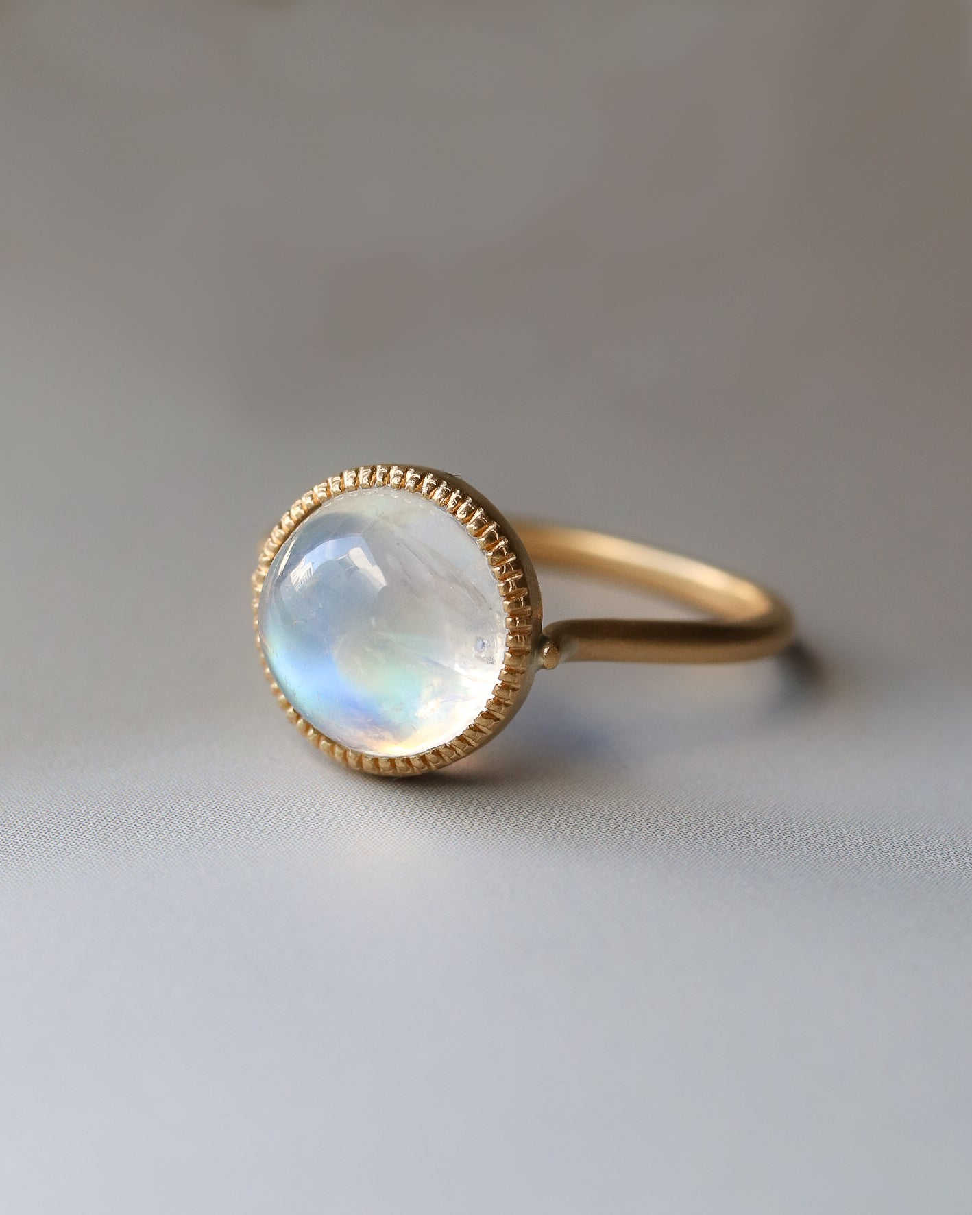 Milgrain Ring - Rainbow Moonstone -