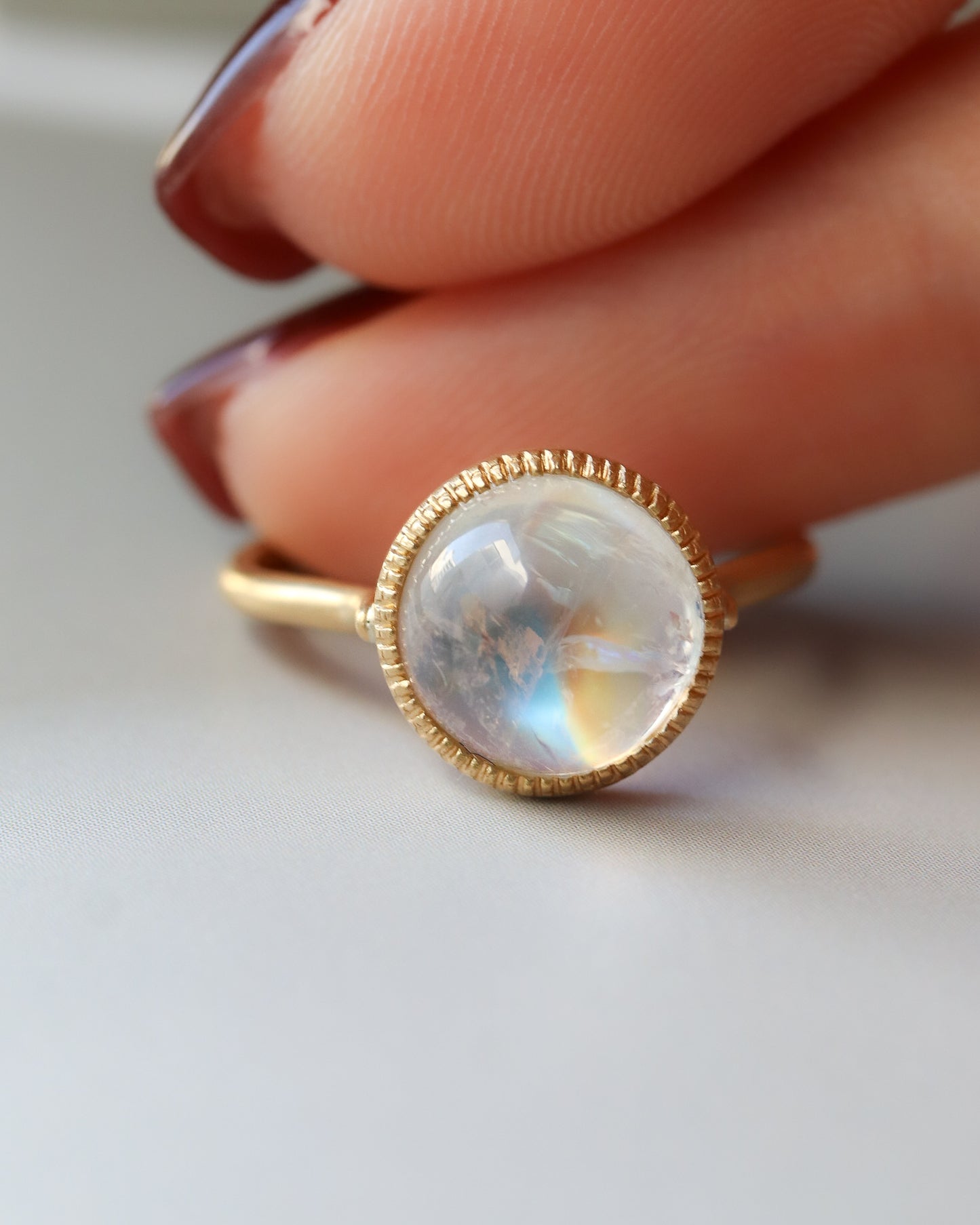 Milgrain Ring - Rainbow Moonstone -