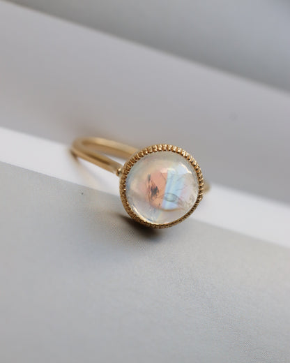 Milgrain Ring - Rainbow Moonstone -