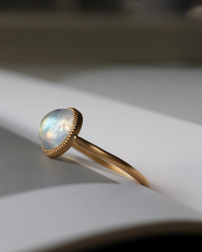 Milgrain Ring - Rainbow Moonstone -