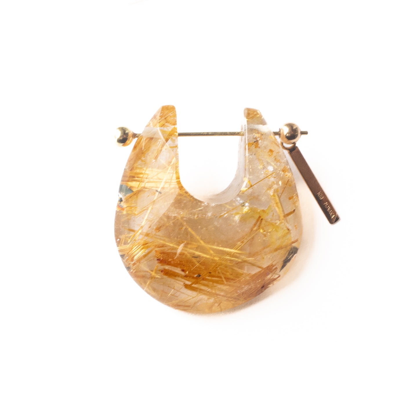 Rock Pierced Earring - Golden Rutilated Quartz -