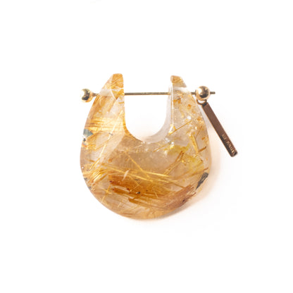 Rock Pierced Earring - Golden Rutilated Quartz -