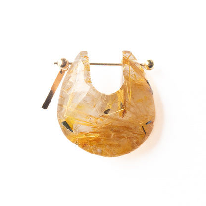 Rock Pierced Earring - Golden Rutilated Quartz -