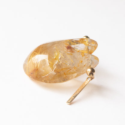 Rock Pierced Earring - Golden Rutilated Quartz -