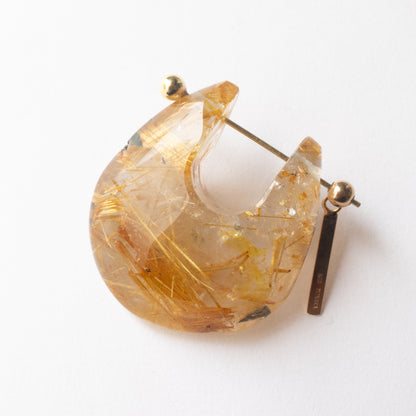 Rock Pierced Earring - Golden Rutilated Quartz -