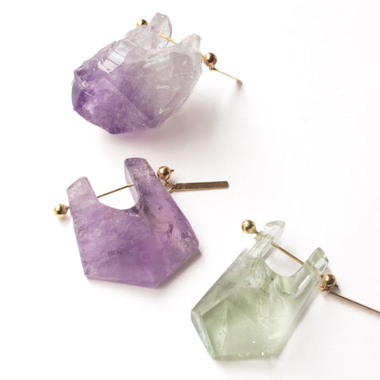 Rock Pierced Earrings - Green Amethyst -