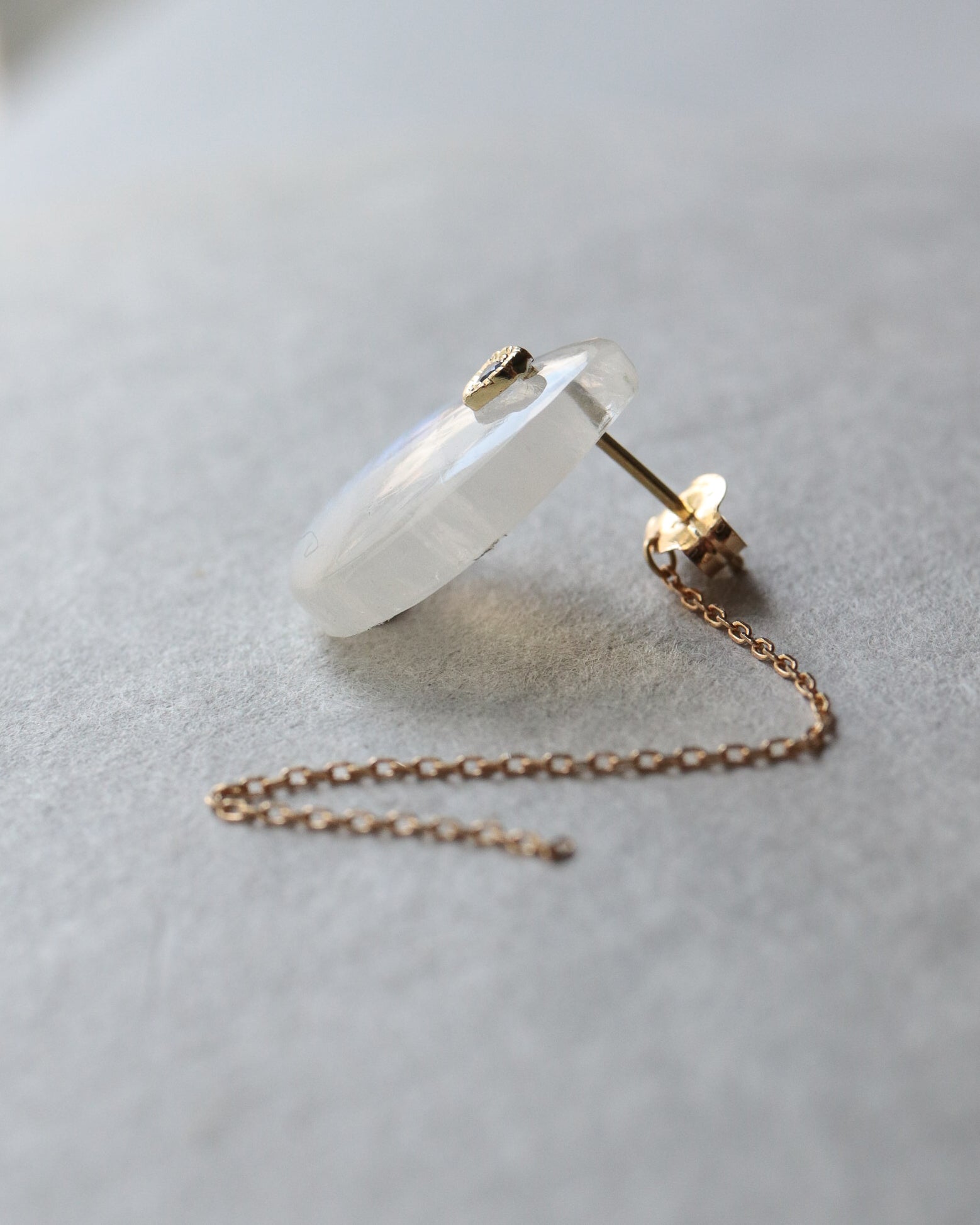 Flat Pierced Earring - Rainbow Moon Stone -