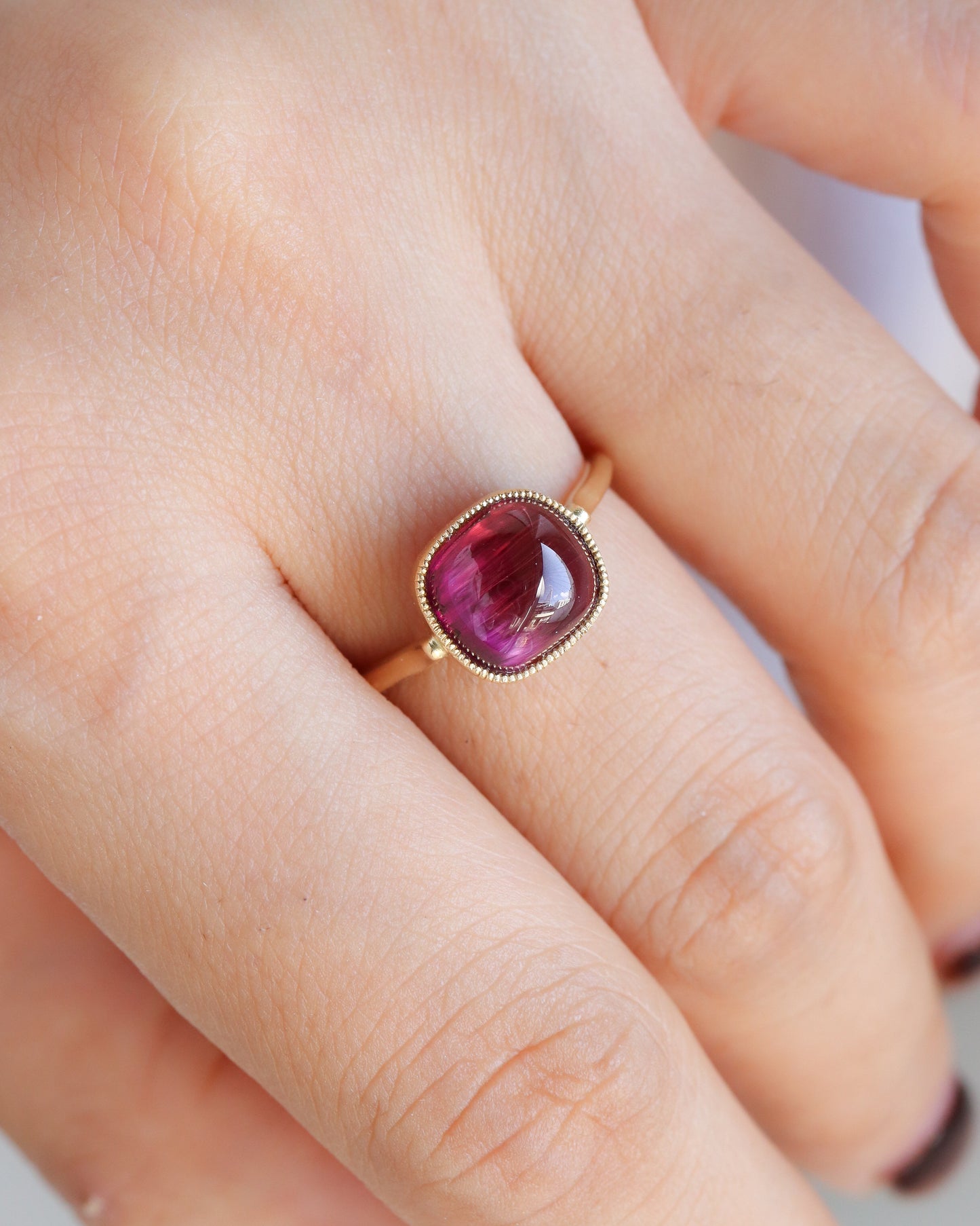 Milgrain Ring - Rubellite Cat's Eye-