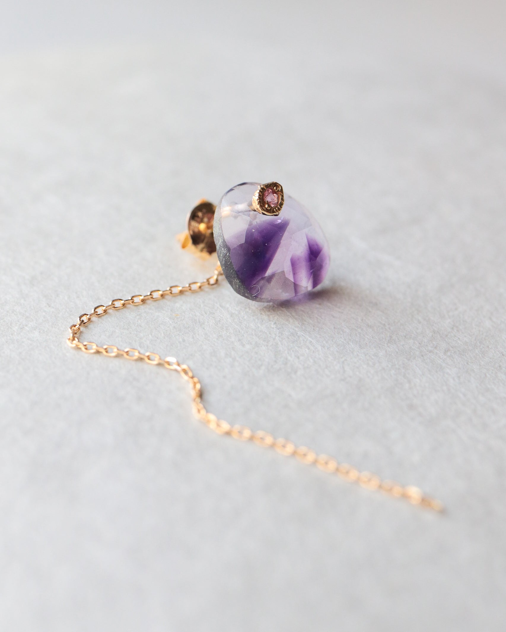 Flat Pierced Earring - Bicolor Amethyst -