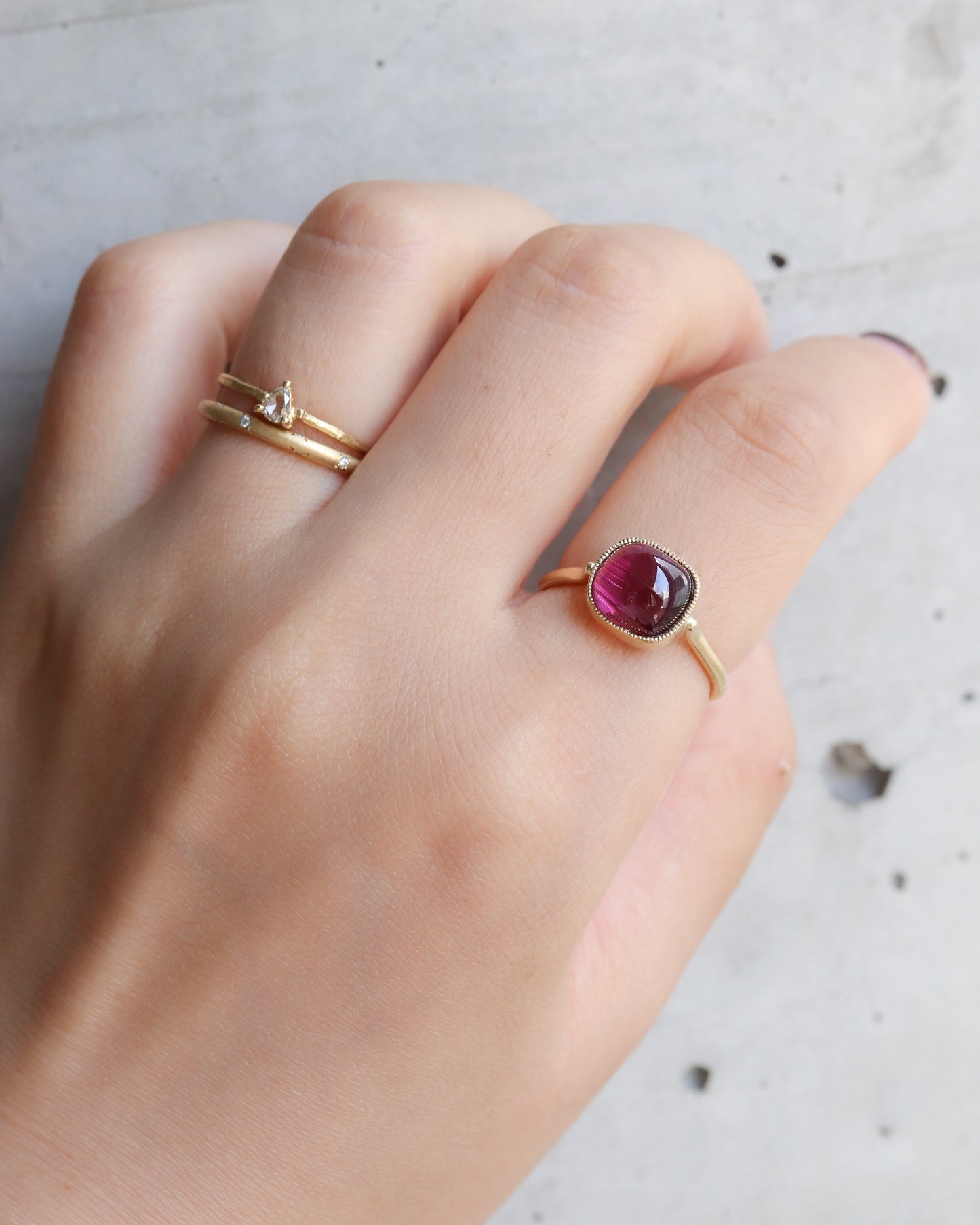 Milgrain Ring - Rubellite Cat's Eye-