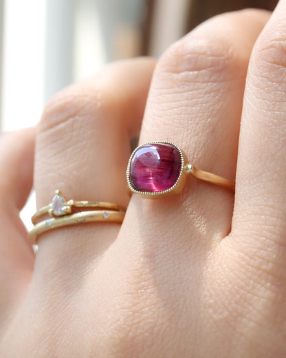 Milgrain Ring - Rubellite Cat's Eye-