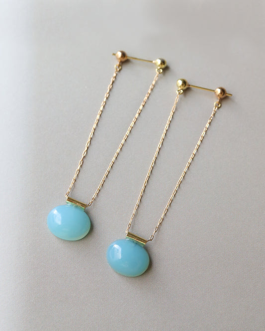 Pipe Pierced Earring - Sea Blue chalcedony -