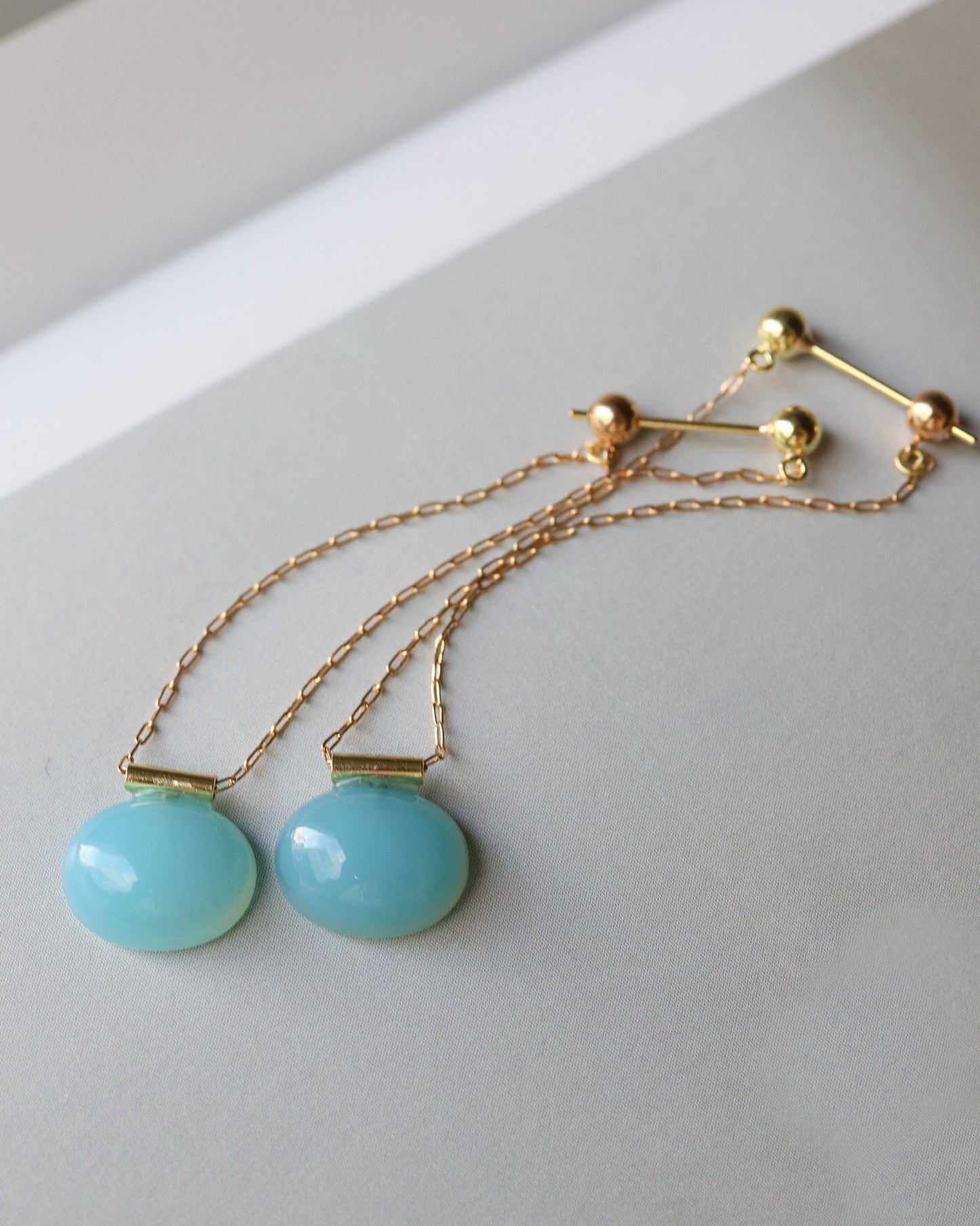 Pipe Pierced Earring - Sea Blue chalcedony -