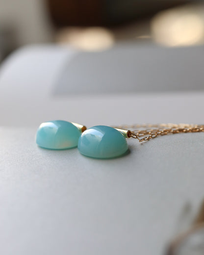 Pipe Pierced Earring - Sea Blue chalcedony -