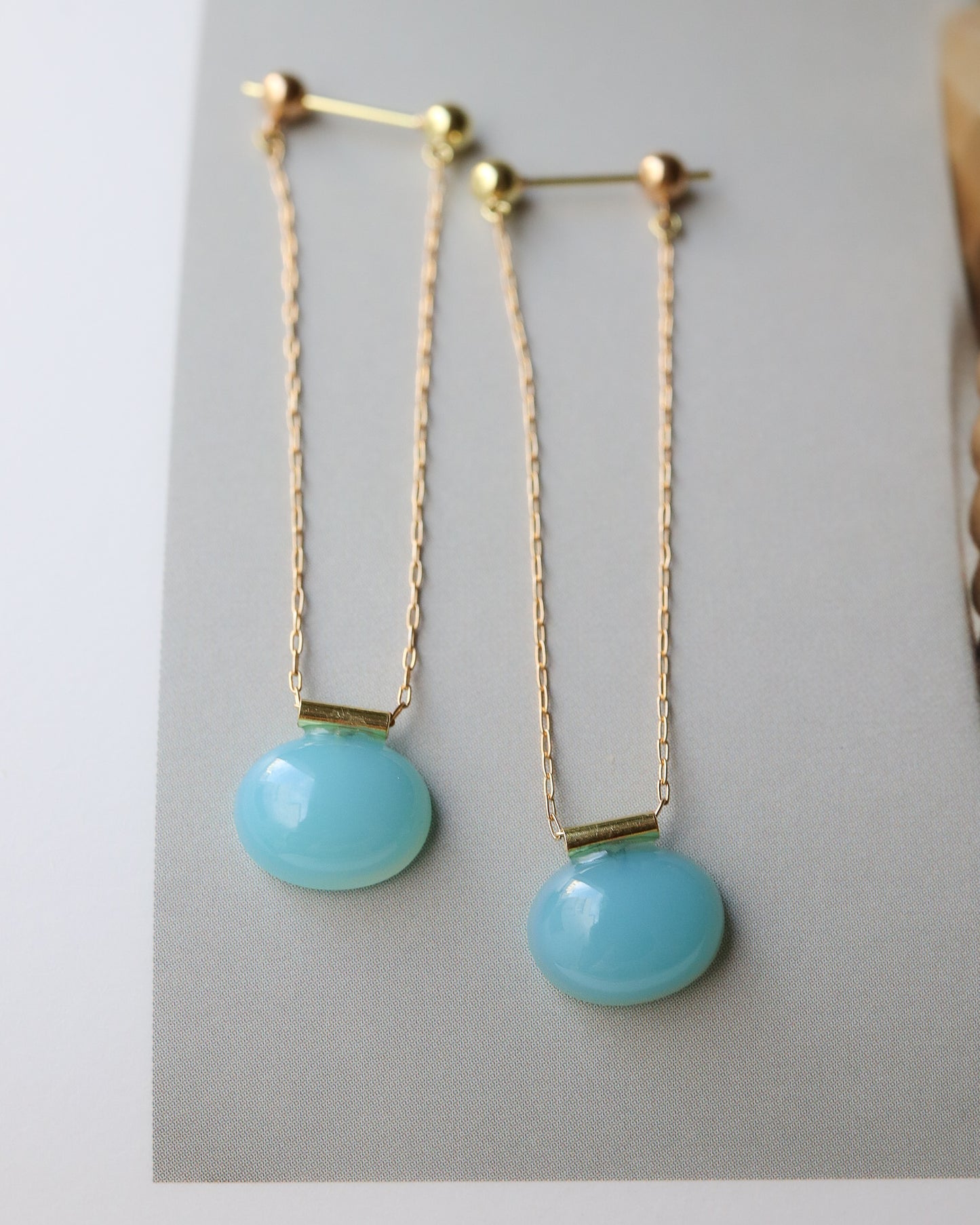 Pipe Pierced Earring - Sea Blue chalcedony -