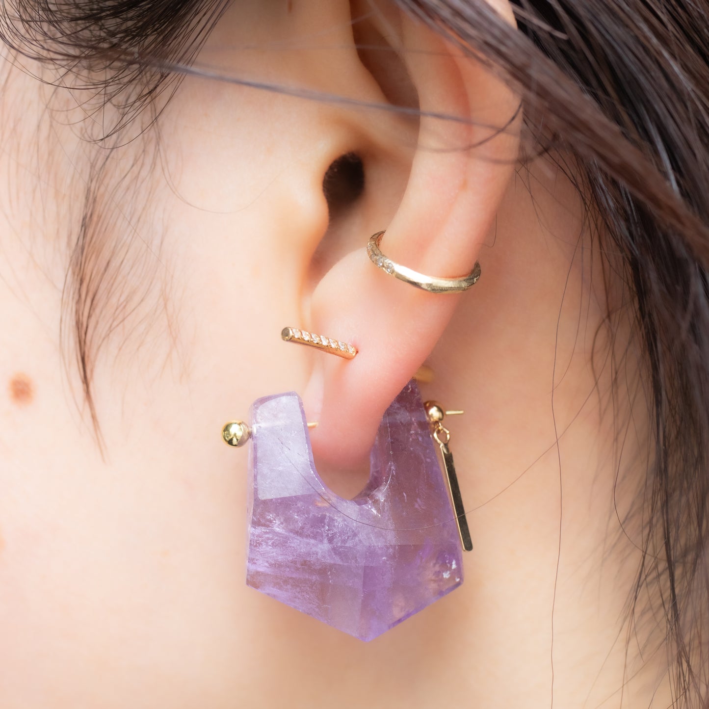Rock Pierced Earrings - Amethyst -