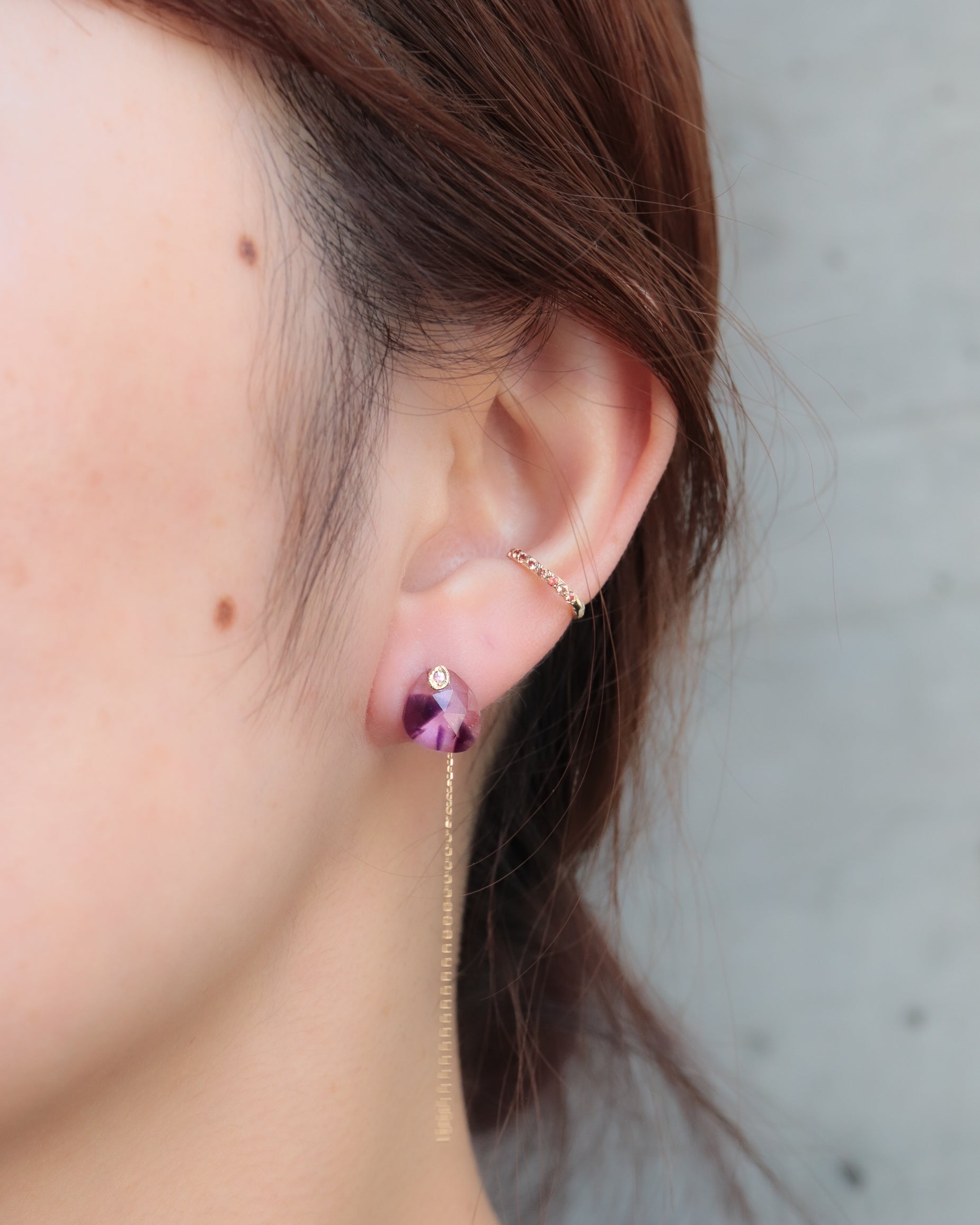 Flat Pierced Earring - Bicolor Amethyst -