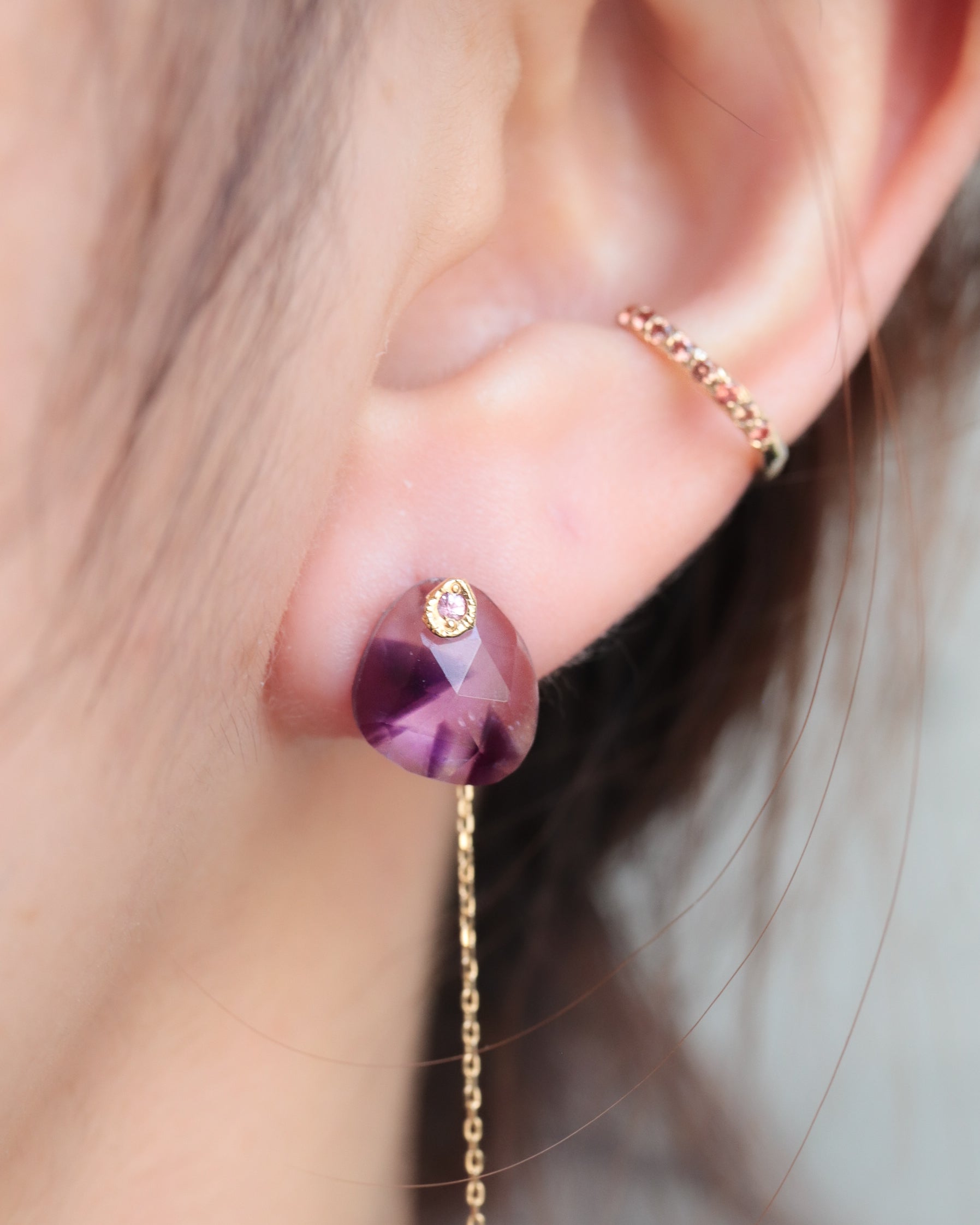 Flat Pierced Earring - Bicolor Amethyst -