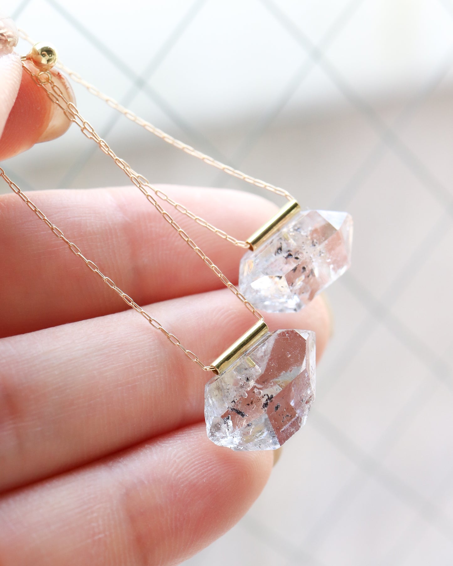 Pipe Pierced Earrings - Diamond Quartz -