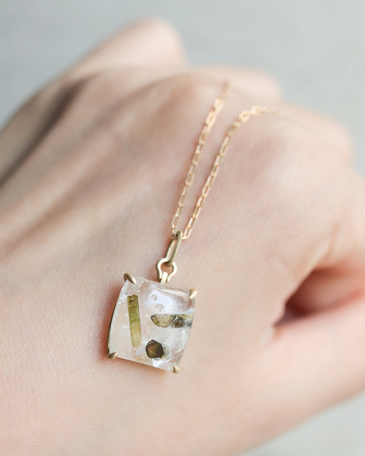 HorseShoe Necklace - Epidote in Quartz -